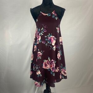 Everly Purple Floral Halter Fully Lined Flowy Sheer Dress